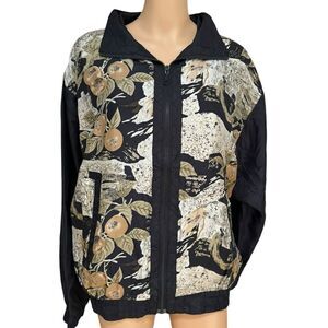 Active Elements vintage 100% silk full zip bomber jacket size L NWT